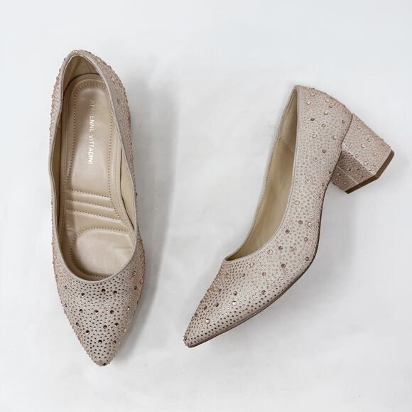 [Adrienne Vittadini] Fiona Crystal Sequined Pointed Toe Block Heel Pumps Sz 11M - Picture 2 of 11